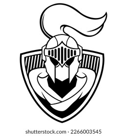 Knight Shield Warrior Vector Black And White Logo Design Mascot template