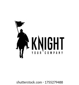 Knight Silhouette, Horse Warrior Paladin Medieval Logo Design