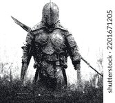 Knight. Spartacus. Roman warrior. Terminator with weapons. Artificial intelligence. Vector illustration for cinema and advertising of the video game. 