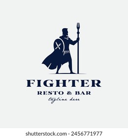  Knight Spartan Warrior Ancient Fighter With Fork And Knife For Food Restaurant Cuisine Logo Design