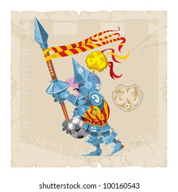 Knight with a spear, a ball and coat of arms, football, vector