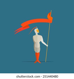 knight with spear and flag, banner. Vector illustration