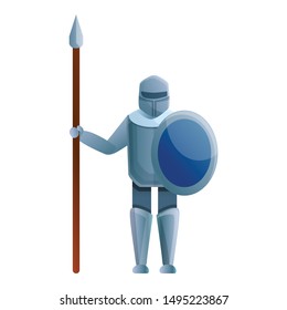 Knight with spear icon. Cartoon of knight with spear vector icon for web design isolated on white background