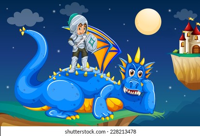 Knight standing on top of his dragon