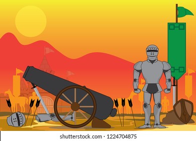 Knight stands in front of the castle. To protect people And the city is safe from the enemy. Strongly