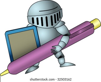 Knight with stylus and tablet.
