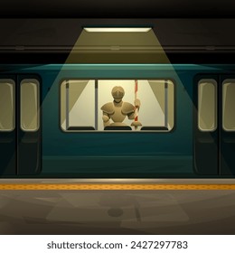 knight in a subway car, vector illustration