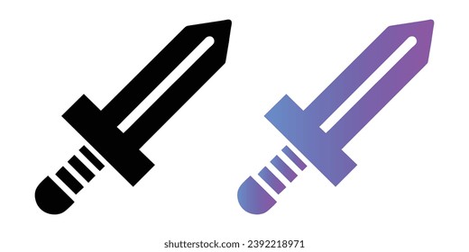 Iconos negros y gradientes de la espada de Knight, logotipo de sable, rapier, pala, ilustración vectorial aislada en blanco