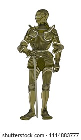 Knight with a sword. Colored vector illustration of a medieval knight with a sword.