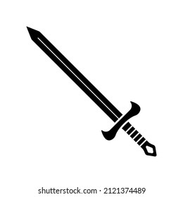 Knight Sword Icon. Black Silhouette. Front Side View. Vector Simple Flat Graphic Illustration. Isolated Object On A White Background. Isolate.