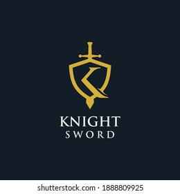 Knight Sword Logo Letter K Shield