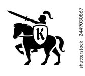 Knight with a sword on horseback.