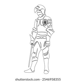 knight with sword on white background sketch