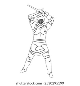 knight with sword, outline sketch, vector