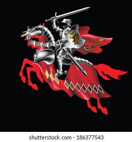 Knight with a sword in red on a black background