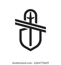 Ritter mit Schwert und Schild-Logo, Vektorgrafik