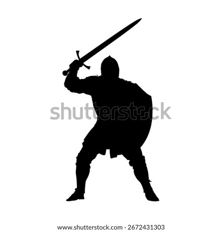 knight with a sword and shield silhouette - vector illustration