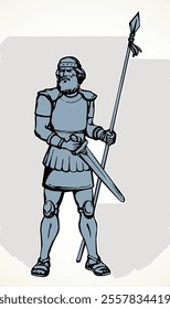 Knight with sword and spear. Vector drawing