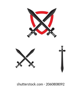knight swords with shield. Swords silhouettes. Vector illustration