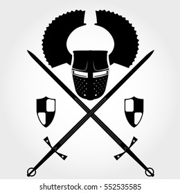 knight tattoo, winged helmet with crossed sword