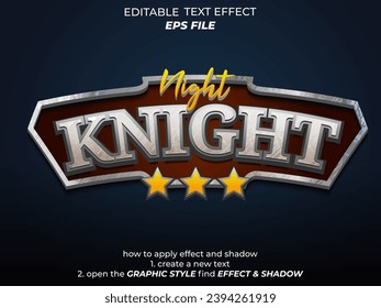 knight  text effect, font editable, typography, 3d text for medieval fantasy rpg games. vector template