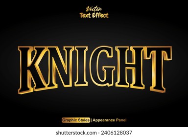 knight text effect with gold graphic style and editable.