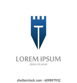Knight tower lowercase flat logo design template