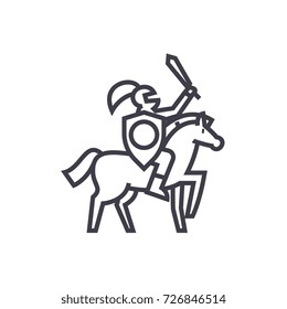 knight vector line icon, sign, illustration on background, editable strokes