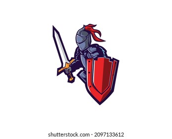 knight Vector Logo. Knights Sword and Shield emblem, Gaming, e sport, Badge, game, Sport Team, Warrior knight mascot illustration. editable eps isolated
