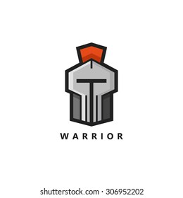 Knight Vector Logo. Warrior Icon. Line Art Helmet