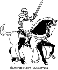 A knight warrior in armour mounted on a horse for a medieval joust 