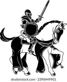 A knight warrior in armour mounted on a horse for a medieval joust 