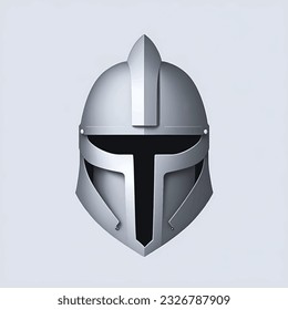 Knight warrior helmet, Fighter helmet icon, Army warrior head helmet, old metal armour head front view. Vector illustration