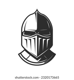 Knight warrior helmet, heraldry armor of medieval soldier or fighter with visor. Vector old helm or ancient armet symbol of knight, roman gladiator, spartan warrior or trojan army soldier helm