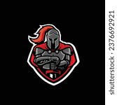 The Knight Warrior Holding Sword in Badge Emblem Style Vector Logo Isolated. Best for Esport and Fitness Related Industry