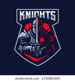 Knight warrior holding sword logo design for sport esport gaming team