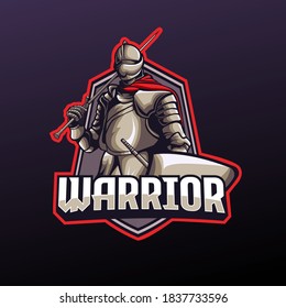 Knight warrior holding a sword mascot logo template.
