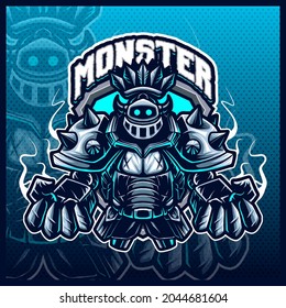 Knight Warrior Monster mascot esport logo design illustrations vector template, Steal Guardian Monster logo for team game streamer merch, full-color cartoon style