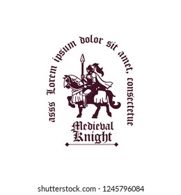 knight warrior riding horse mascot 07.  design for Prints on T-shirts, sweatshirts, cases for mobile phones, souvenirs. Isolated vector illustration on white background.