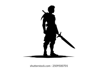 Knight Warrior Vetor Silhueta, Warrior Man Silhueta Clip Art