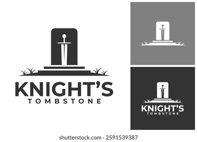 Knight warrior war sword tombstone logo design