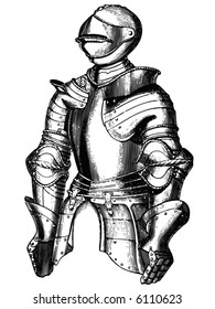 Knightly armour represented in style of an ancient engraving