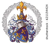 Knightly coat of arms. Medieval knight heraldry and Medieval knight ornament, vector illustration, isolatyed on white