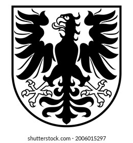 Knightly design. Shield With Heraldic Eagle Teutonic Knights, isolated on white, vector illustration