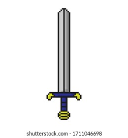 Knightly sword icon. Vertical view. Vector graphic illustration. Isolated object on a white background. Isolate.