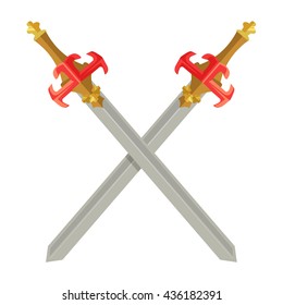 Espadas de caballero. Espadas cruzadas. Ilustración de icono de dibujos animados planos de Vector