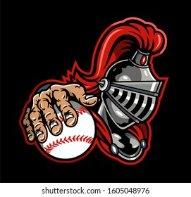 knights baseball team mascot holding ball for school, college or league