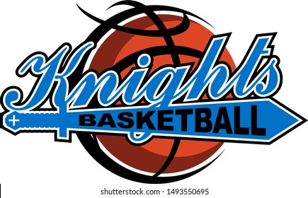 knights basketball team design with ball and sword for school, college or league