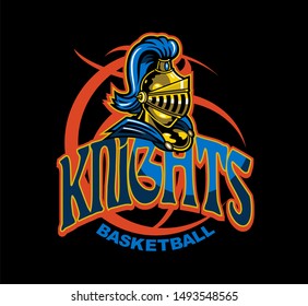 knights basketball team design with mascot inside ball for school, college or league