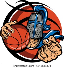 knights basketball team design with mascot inside large ball for school, college or league